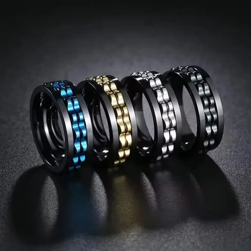 Moda stile punk Gear rotante ansia Fidget anello catena in acciaio inossidabile Spinner Anelli per uomo Commercio all'ingrosso di gioielli per feste di nozze