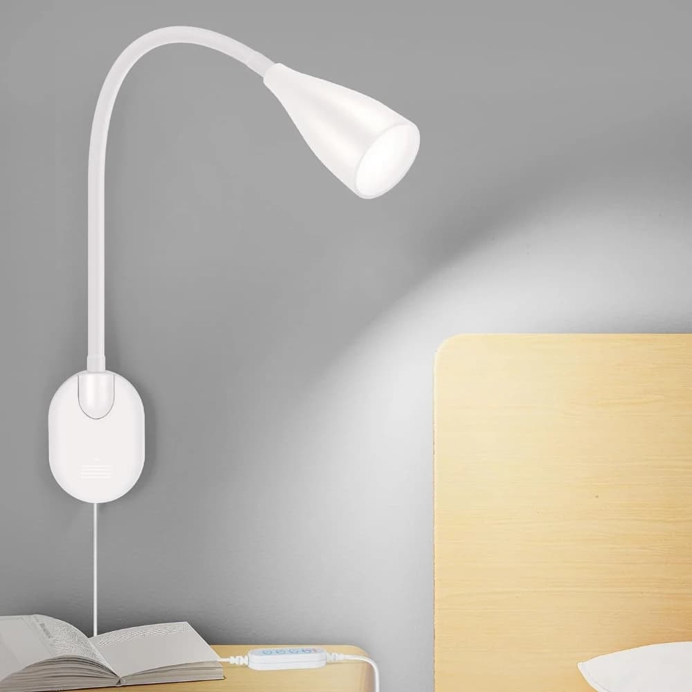Lampada da lettura a LED montata a parete Lampada da lettura flessibile a collo di cigno dimmerabile a 5 colori Lampada da notte adesiva plug-in per la cura degli occhi