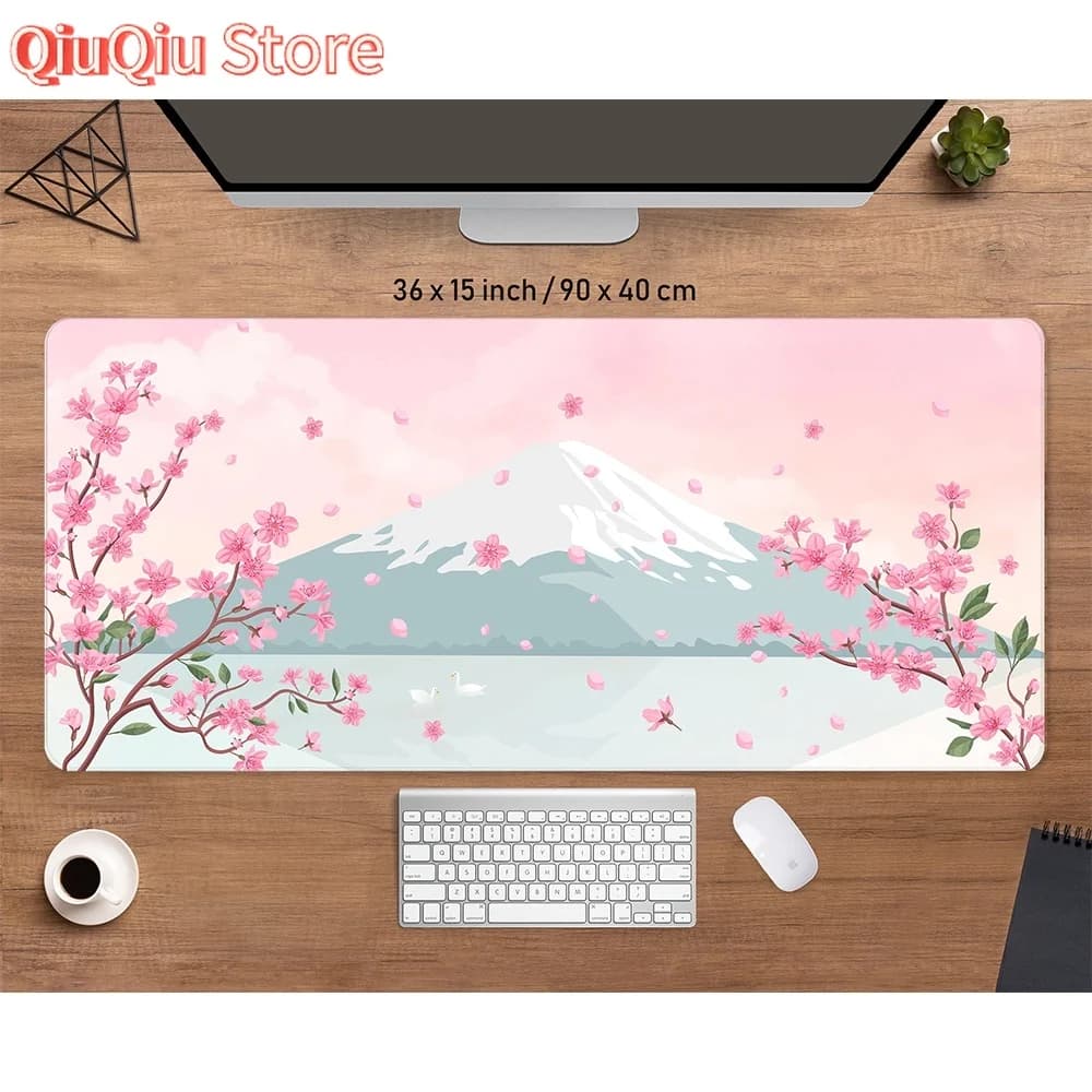 Tappetino da scrivania giapponese rosa Sakura Tappetino per mouse da gioco estetico anime Xxl Kawaii Pastello Fiori di ciliegio Tappetino per mouse Accessorio da scrivania per ragazze