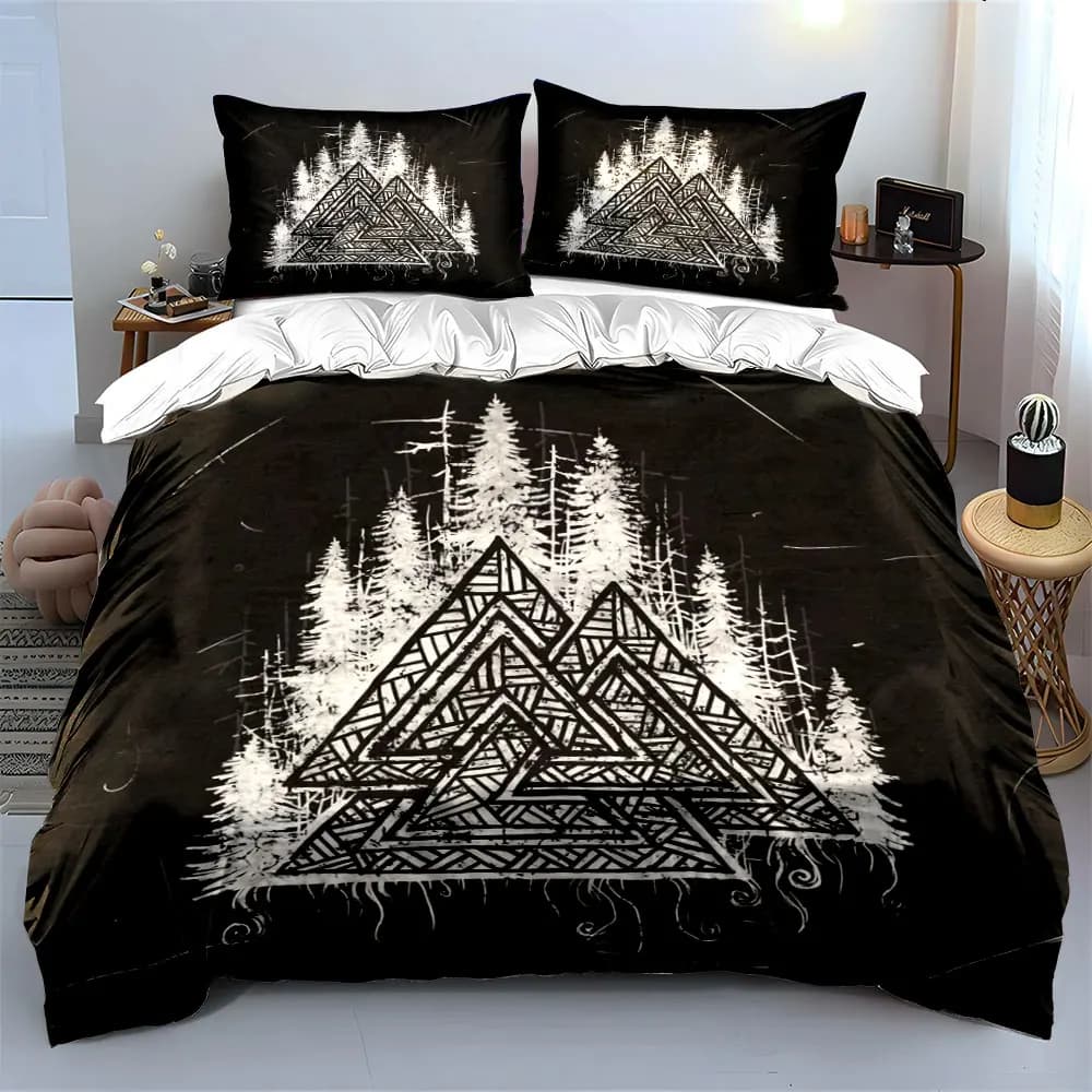 Set di biancheria da letto con stampa a triangoli a tema vichingo nordico, morbido e confortevole, include 1 copripiumino e 2 federe.