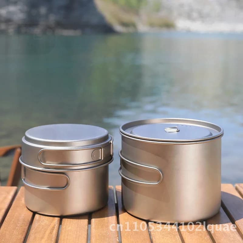 Set di pentole da campeggio portatili in titanio puro per esterni Set di pentole per zuppa di padella in titanio ultraleggero ecologico per 2-3 persone