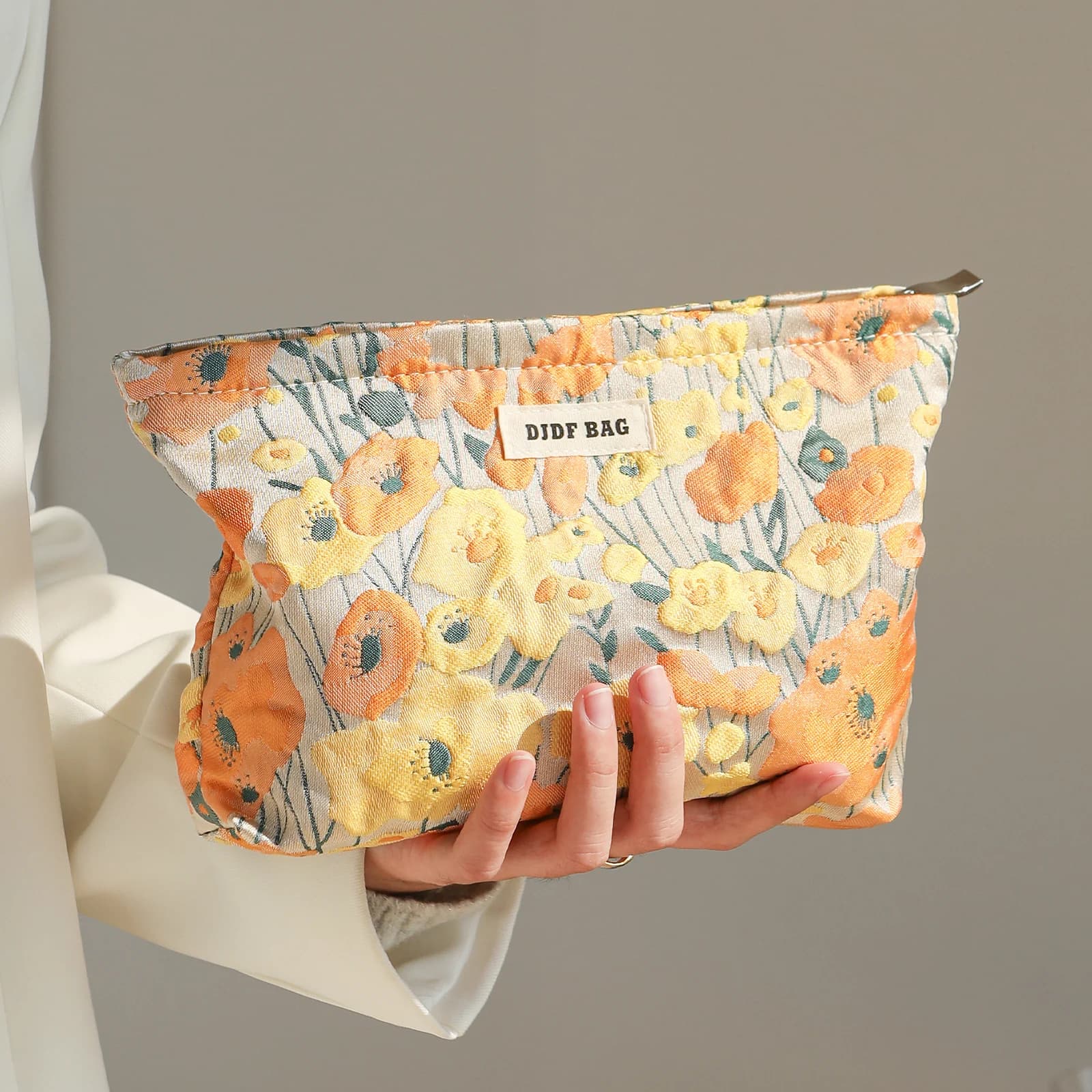 Borsa per il trucco da donna fiori gialli rossetto portatile cuscino d'aria borsa portaoggetti per cellulare pochette da viaggio borsa da viaggio Ins