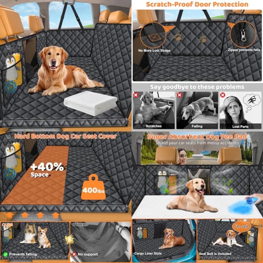 Coprisedile per Auto per Cani con Fondo Rigido, 100% Impermeabile, Amaca per Animali Domestici, 600D Resistente ai Graffi, Antiscivolo, Durevole e Morbido
