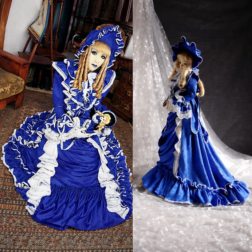 fondcosplay Visual J-rock Outfit Abito in raso blu Costume cosplay gotico punk [CK1185]