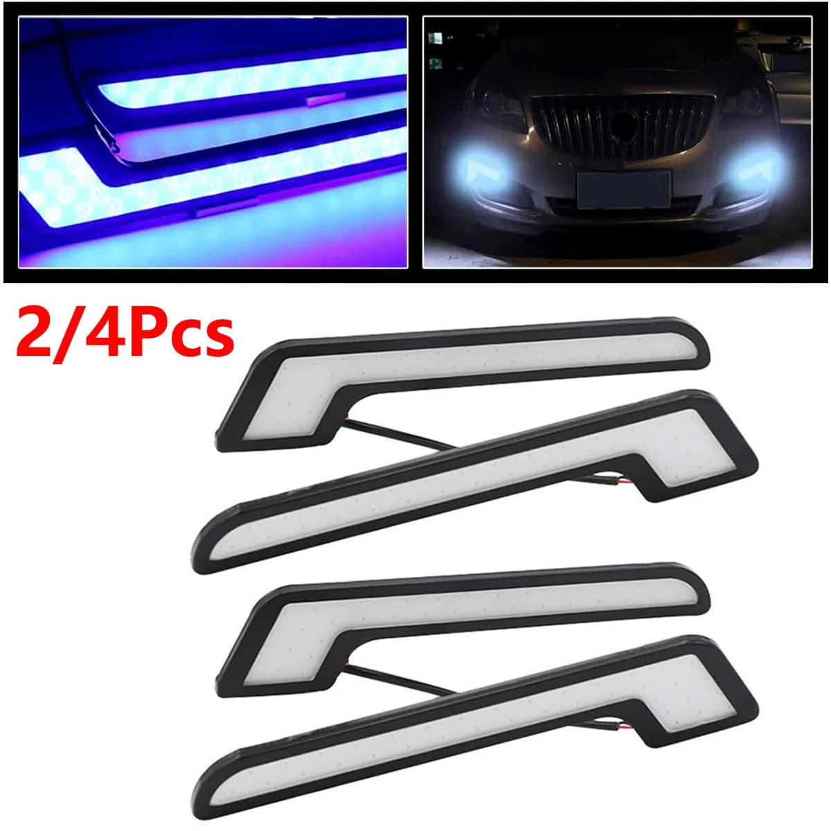 2/4 Pezzi Luci Diurne Universali a LED Blu a Forma di L, Strisce LED 12V, Lampada LED Fai-da-Te, Barra Luminosa per Auto, Luci di Guida per Auto