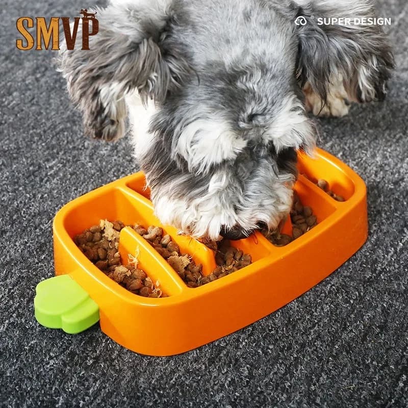 Cute Carrot Shaped Pet Slow Food Bowl Anti Choking Rice Basin Water Basin Pet Supplies Anti Choking and Anti Slip Design
