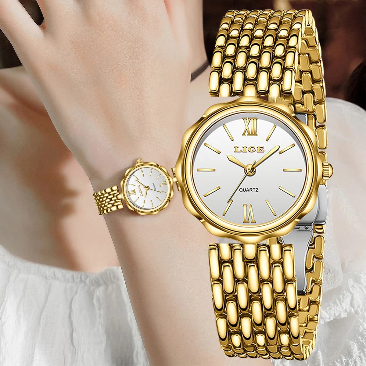 LIGE Women's Luxury Watches from Best Brands Fashionable Gold Watch for Women Simple Simple Quartz Wrist Watch