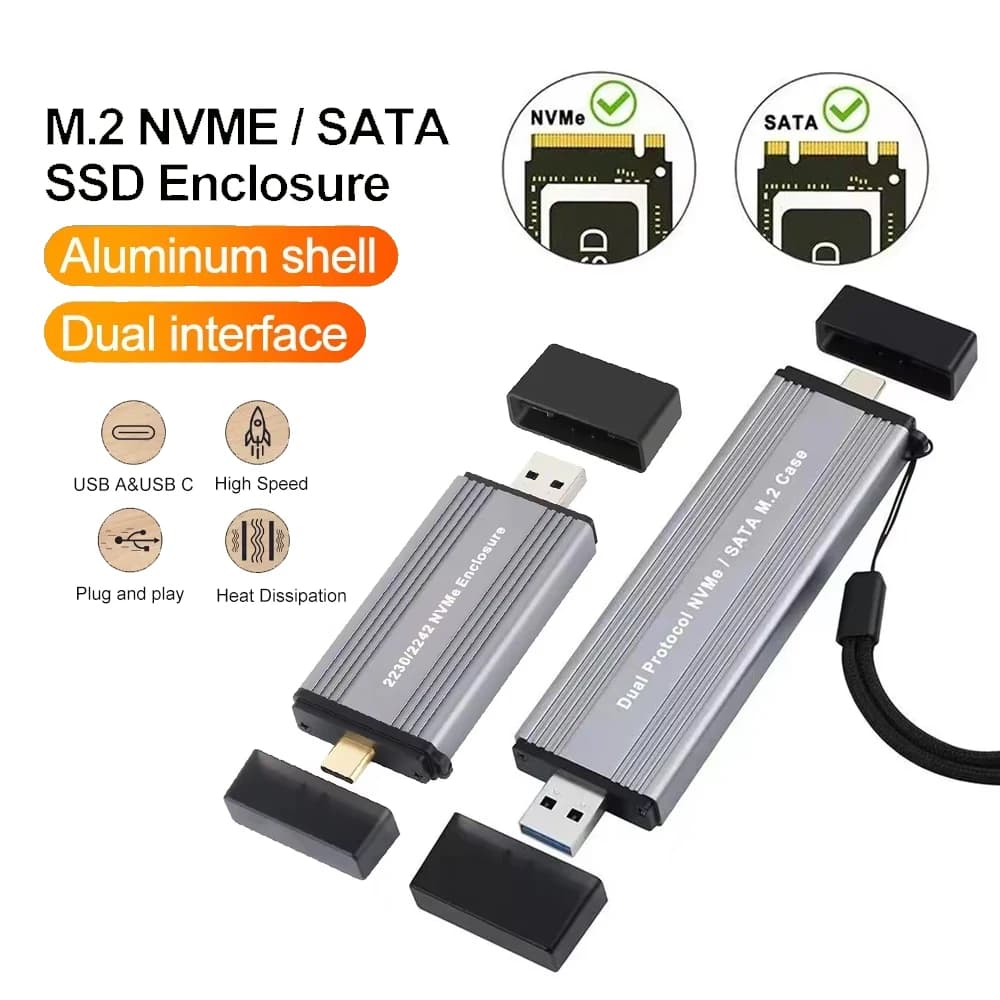 Custodia SSD M2 Doppio protocollo Custodia M.2 NVME NGFF SATA Adattatore SSD USB 3.2 Tipo C da 10 Gbps a NVMe SATA Scatola disco rigido esterno