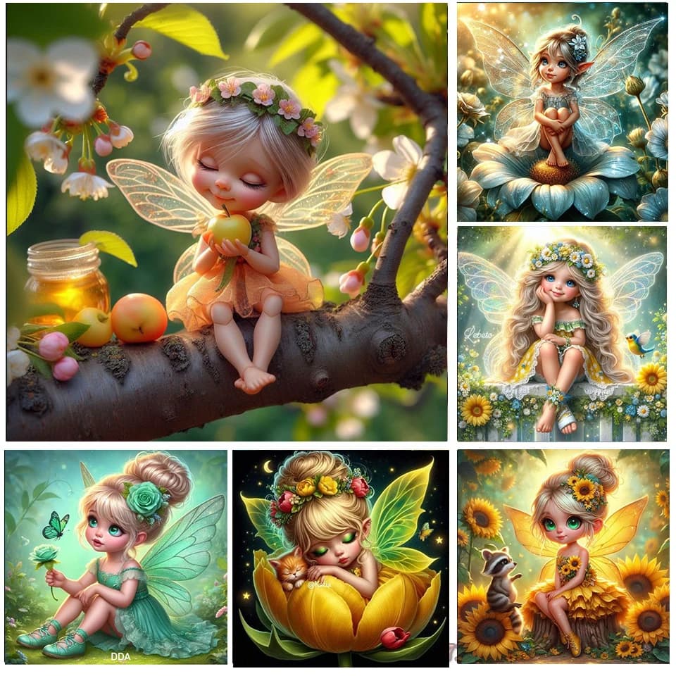5D DIY Cartoon Elf Girl Diamond Painting Colorful Fantasy Landscape Cross Stitch Kit Full Round Drill Mosaic Art Home Decor Gift