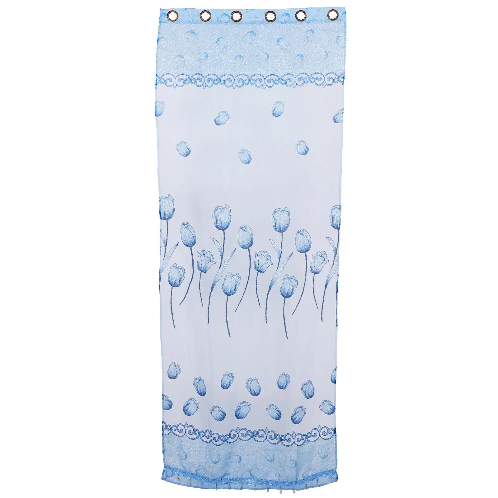 Tenda per Finestra 100x200cm, Drappeggio Bianco, Decorazione Casa, Tende in Garza, Sciarpa Floreale Trasparente, Mantovana Blu