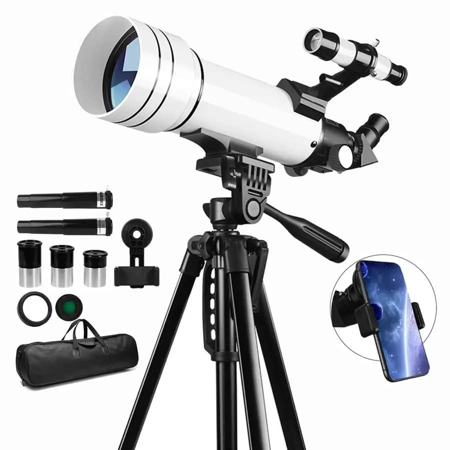 Telescopio Rifrattore Astronomico da 70mm con Apertura di 400mm per Adulti e Bambini, con Treppiede Regolabile in Altezza, Ideale per Principianti e Osservazione della Luna