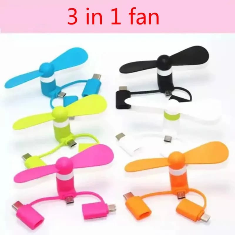 Ventola per Cellulare 3 in 1 Compatibile con iPhone/iPad/Smartphone Android/Tablet, Adatta per Micro USB/Type C/Lightning