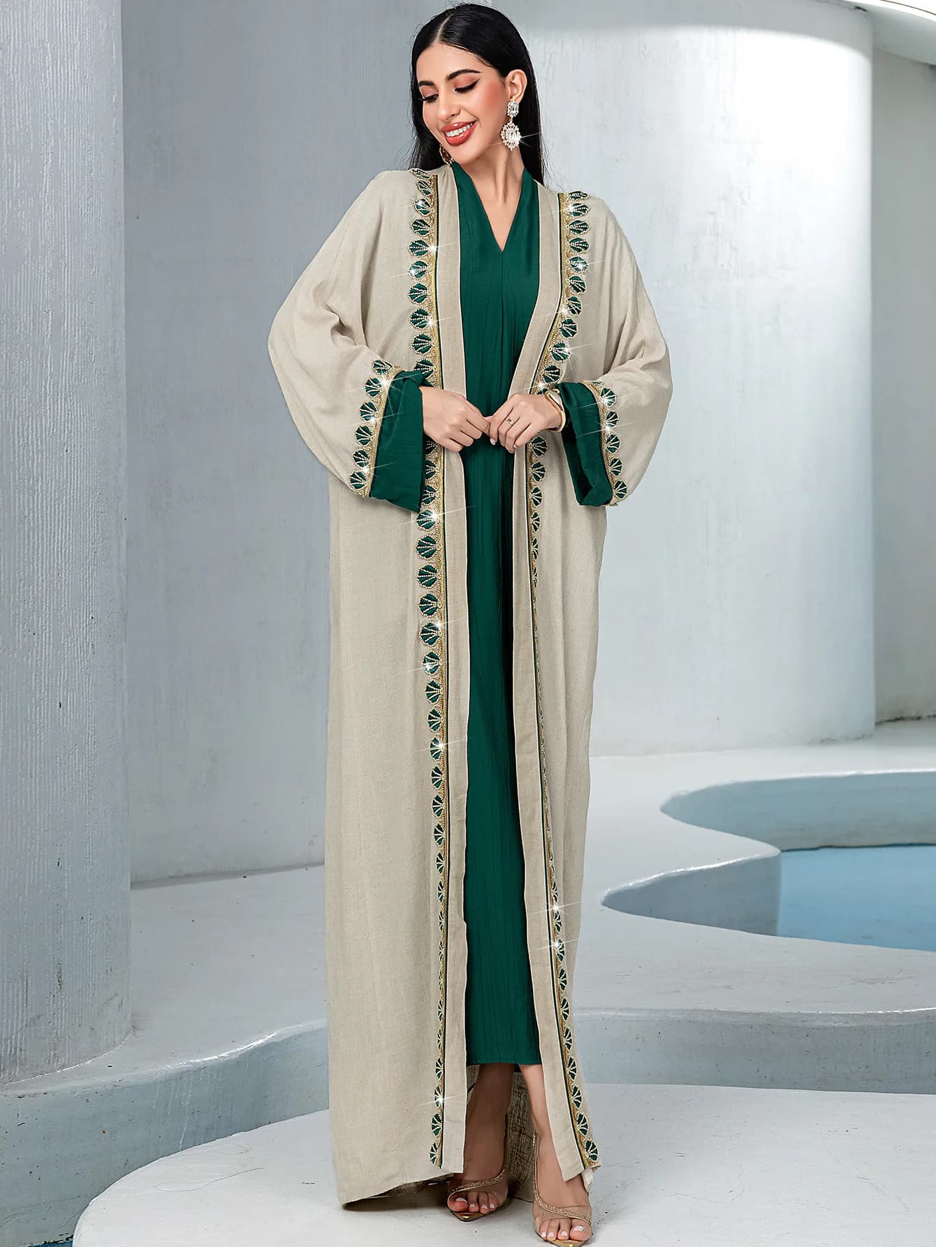 Eid Women's Dress Abaya 2 pieces Set Party Diamond Cardigan Muslim Caftano Robe Jalabiya Ramadan Dubai Fall 2025 Largos Dresses