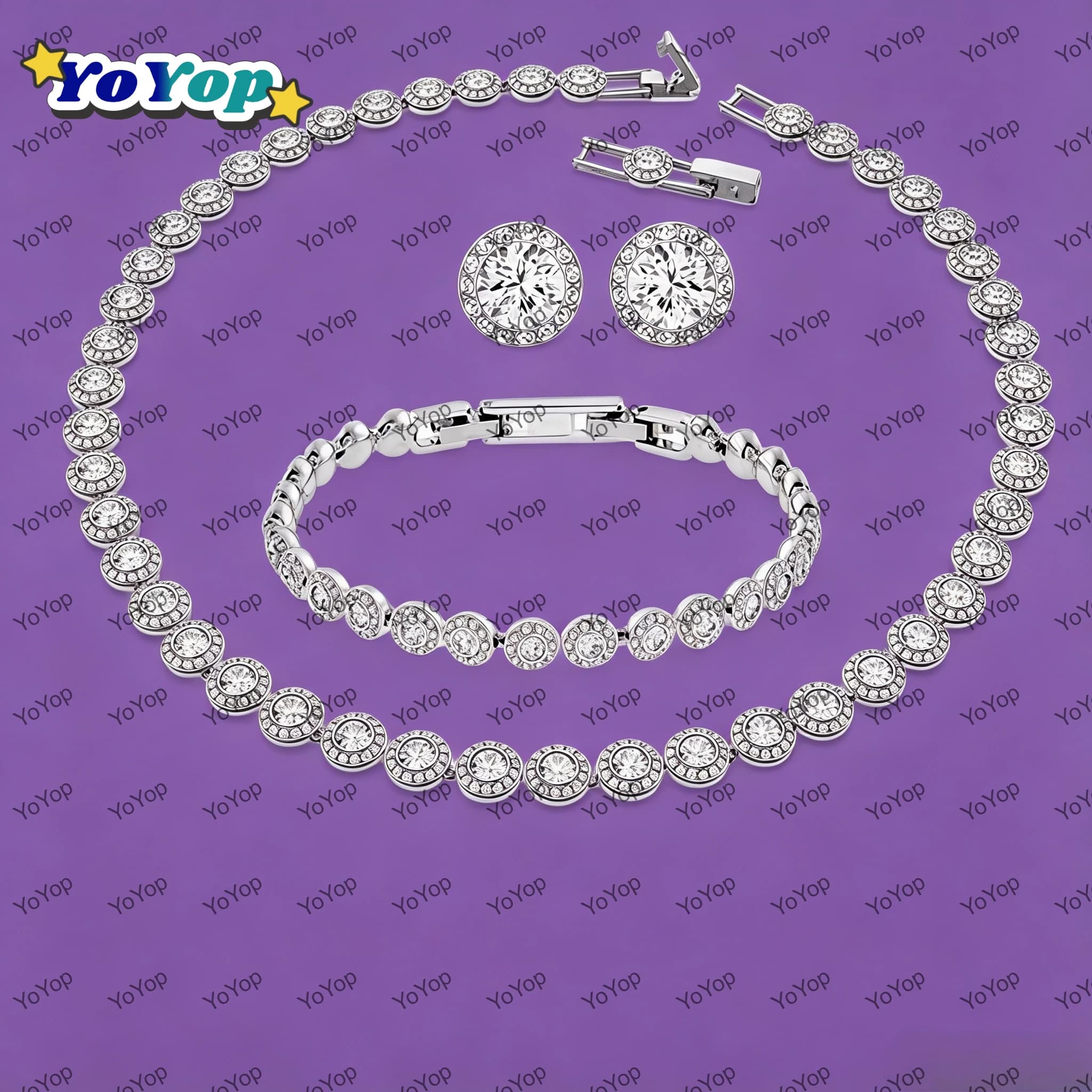 Best Seller 2026 Original Crystal Round Jewelry Set,Necklace Earring Bangle,Light luxury Elegant High-end Wedding Jewelry Set