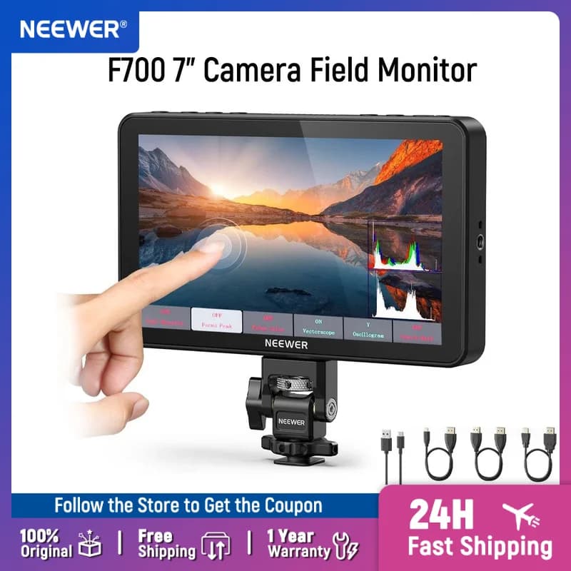NEEWER F700 7" camera field monitor, 4K HDMI loop input/output with peak focus DSLR Video Assist HDR waveform, cold tobog support