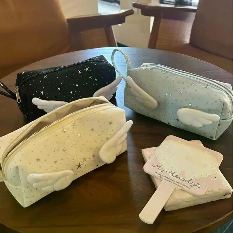 Print Wings Star Dots Pencil Case Y2k Large Capacity Korean Style Pen Bag Stationery Storage Desktop Storage Pencil Pouch School