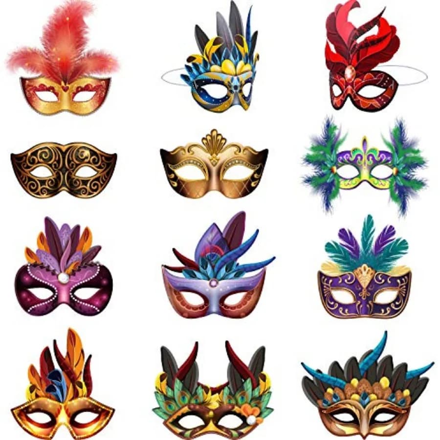 Mardi Gras Masks Paper Carnival Parade Faux Feather Face Masks Masquerade Party New Orleans Novelty Decorations Fantasy for Wom