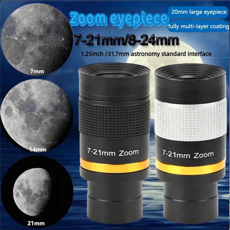 Oculare con zoom variabile continuo da 7-21 mm 31,7 mm/1,25" con accessorio per telescopio astronomico con filettatura Fliter per l'osservazione dei pianeti
