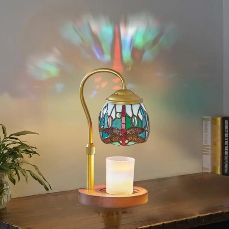 Lampada Scaldacandele Stile Tiffany con 2 Lampadine - Vetro Colorato Artigianale, Timer Regolabile in Altezza e 4 Livelli di Dimmerazione, Senza Assemblaggio