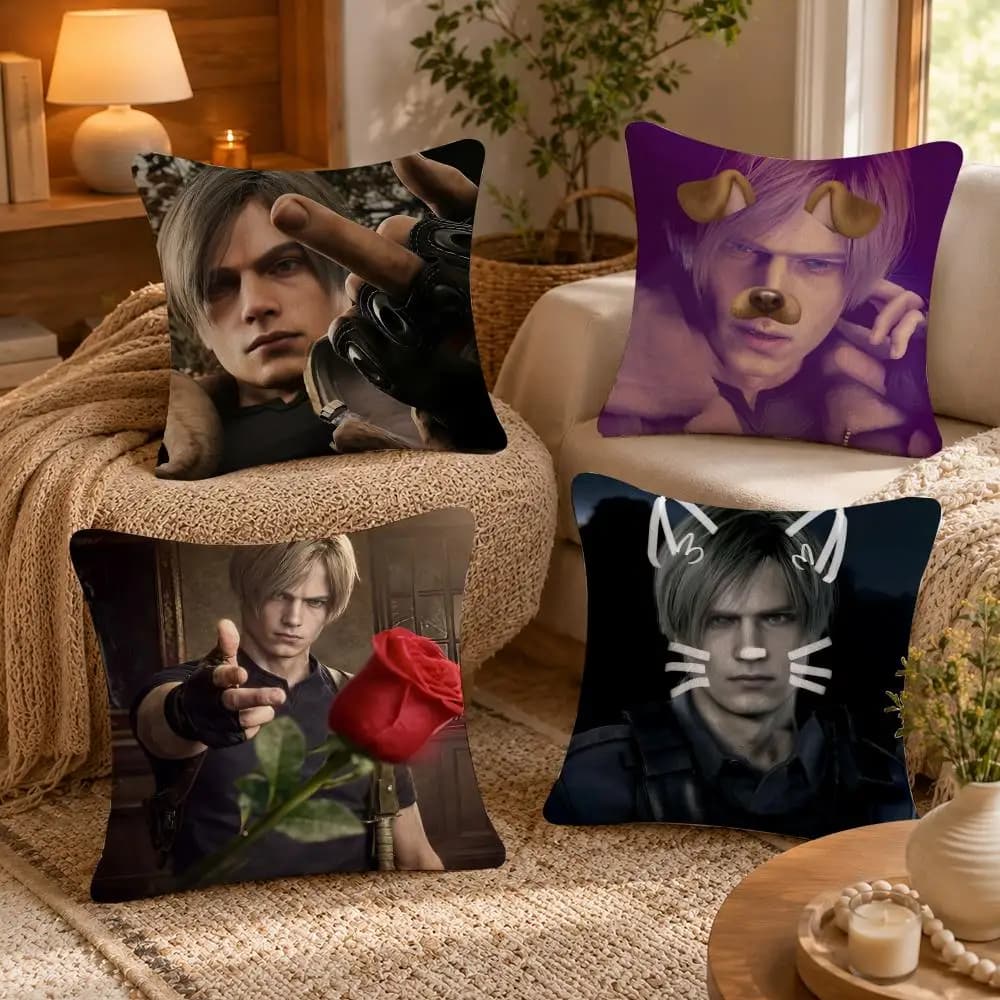 Handsome L-Leon game Kennedy Cushion Cover Soft Short Plush Pillow Case Double Sided Print Washable Sofa Bed Home Decor Gift