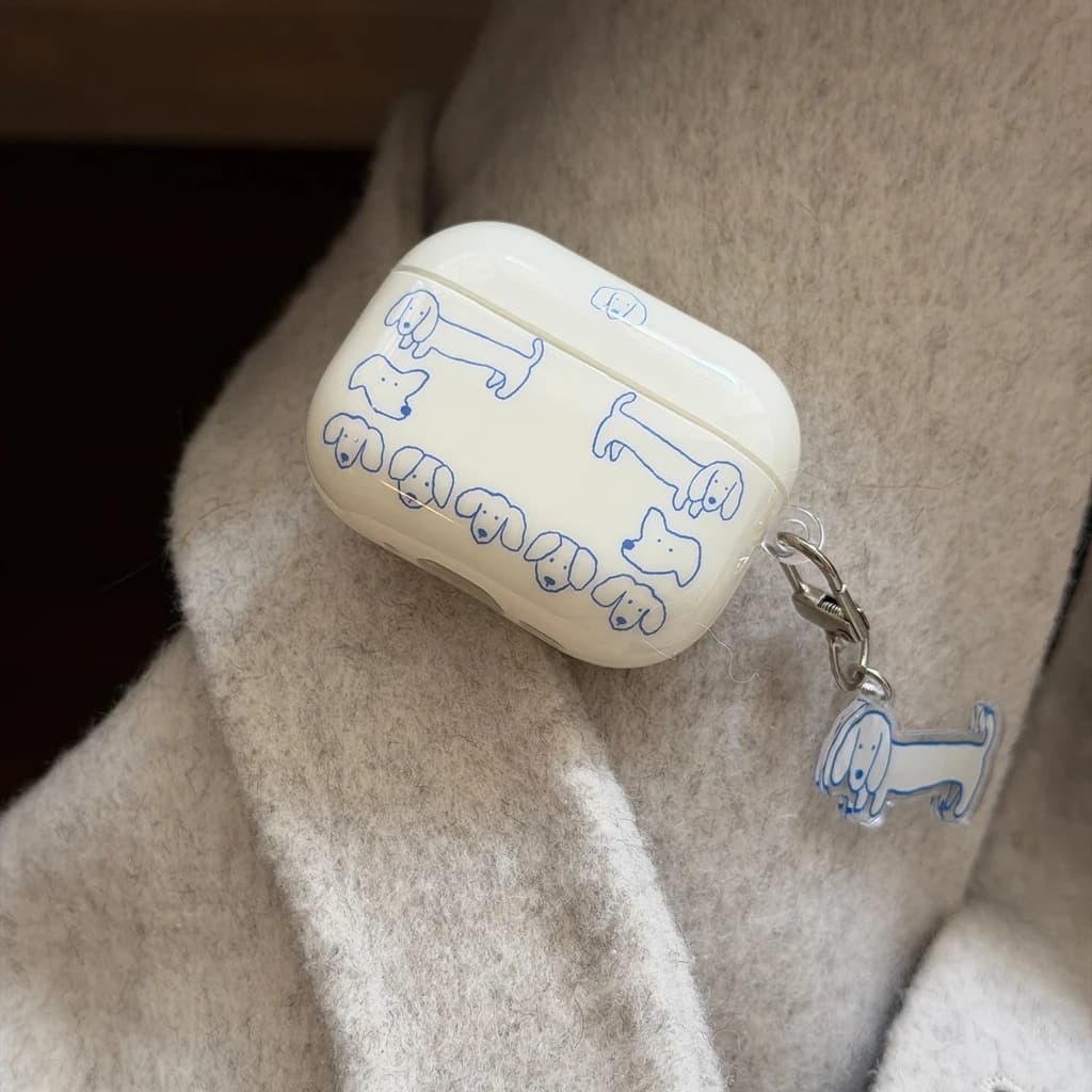 Protective Housing for AirPods 1 2 3 4 Pro2 Pro3 Auriculars with Simple Blue Head Shape Pendant with Subtile Lines