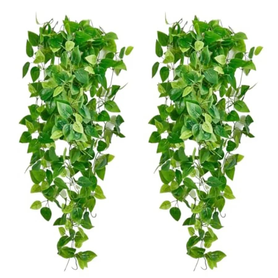 Fake Hanging Plants Vines 2pcs for Room Decor, Artificial Ivy Greenery Garlands for Home Bedroom Living Aesthetic Kitchen Offic