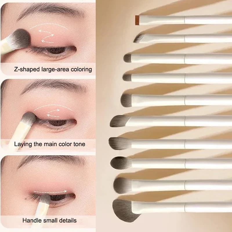 Set di 8/10 Pennelli per Trucco Occhi in Porcellana, Ultra Morbidi per Dettagli, Sfumatura Ombretto, Eyeliner e Sopracciglia, Kit per Principianti e Viaggi
