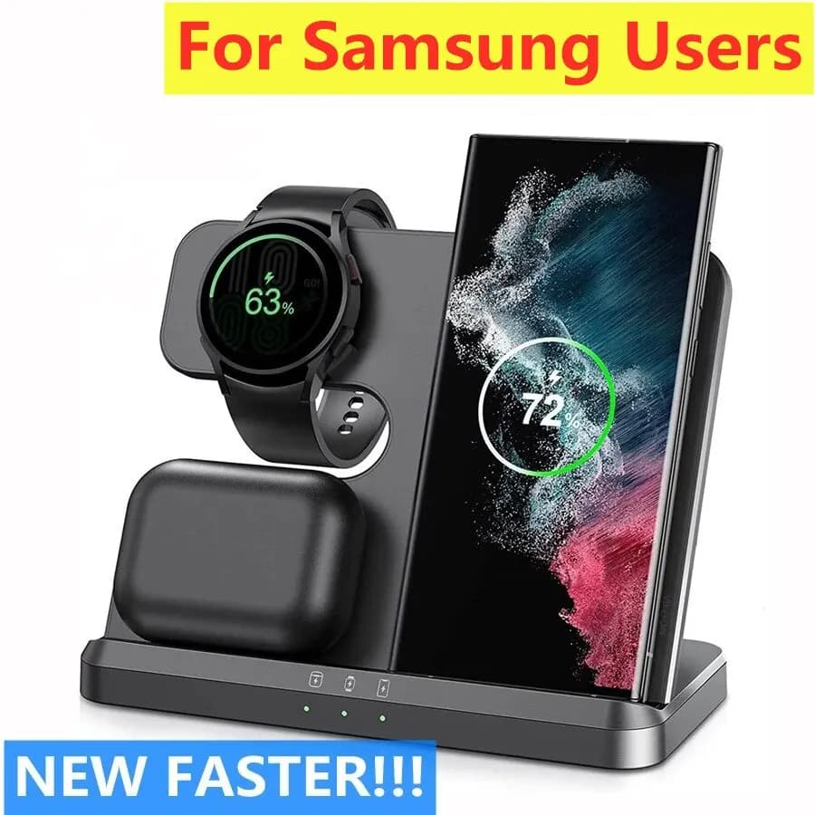 Supporto per caricabatterie Wireless 3 in 1 per Samsung S23 S22 S21 S20 Ultra Note Galaxy Watch 5 4 Active Buds 15W Dock Station di ricarica rapida