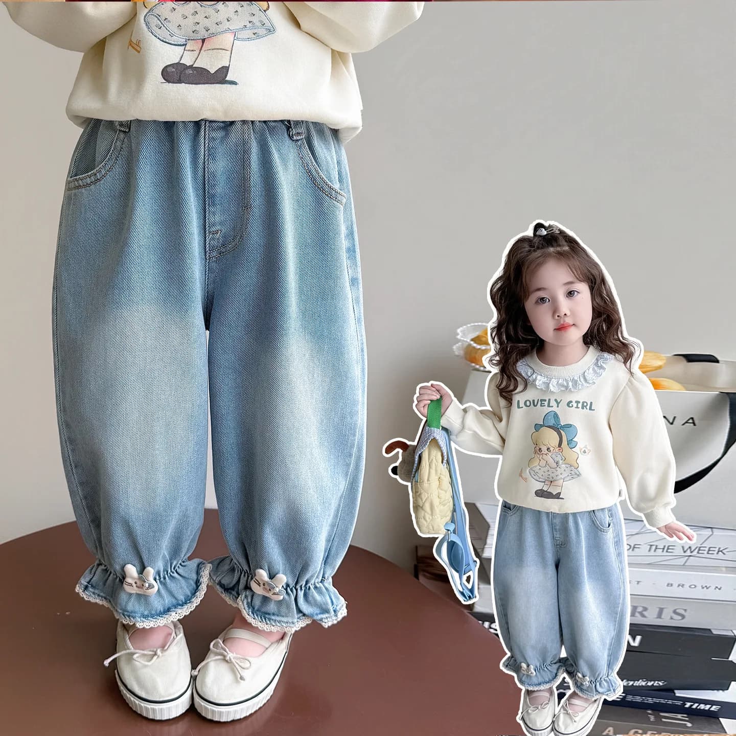 Jeans Primaverili e Autunnali per Ragazze 2026, Nuovi Pantaloni Larghi Casual a Gamba Larga