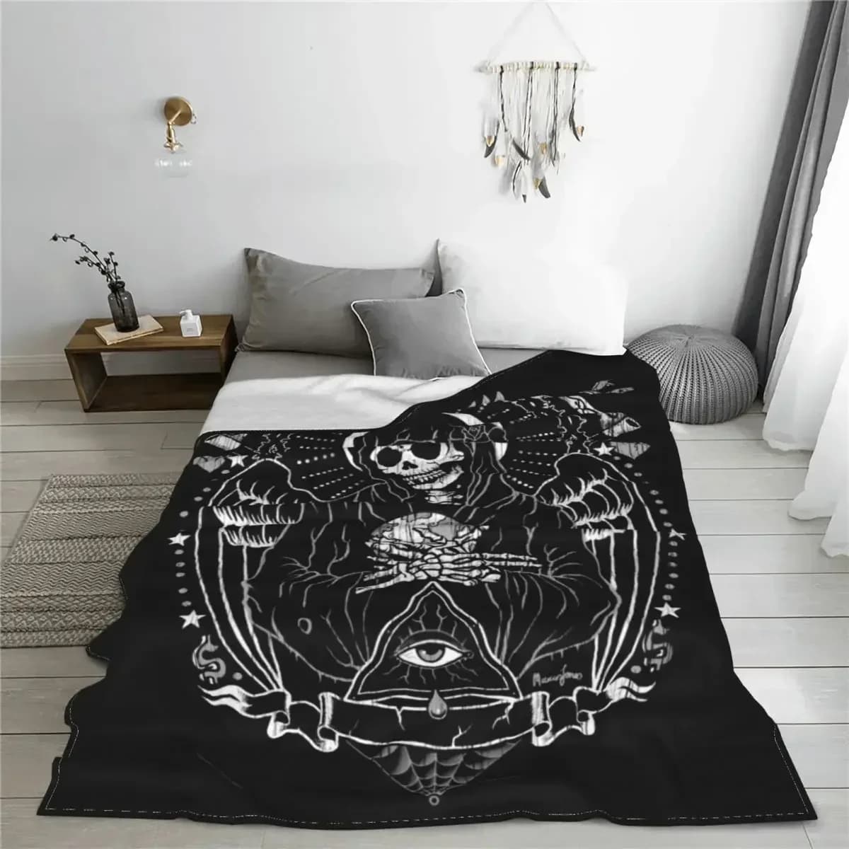 Holy Death Santa Muerte Skull coperta Velvet Horror Halloween coperte Ultra-morbide per la trapunta della camera da letto da viaggio dell'aeroplano