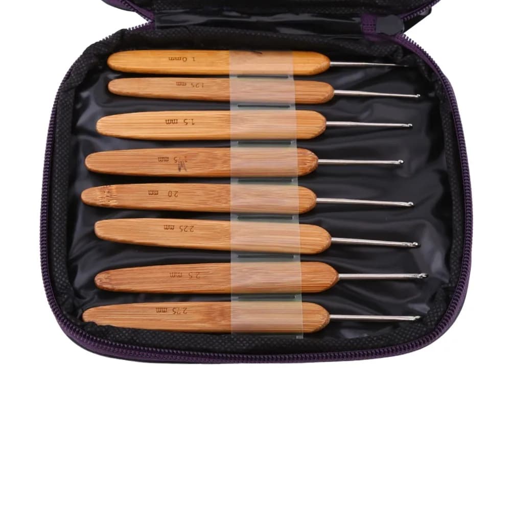 20pcs Carbonized Bamboo Bamboo Crochet Hooks Metal Tips Storage Case Knitting Needles Set Smooth Surface Complete Set