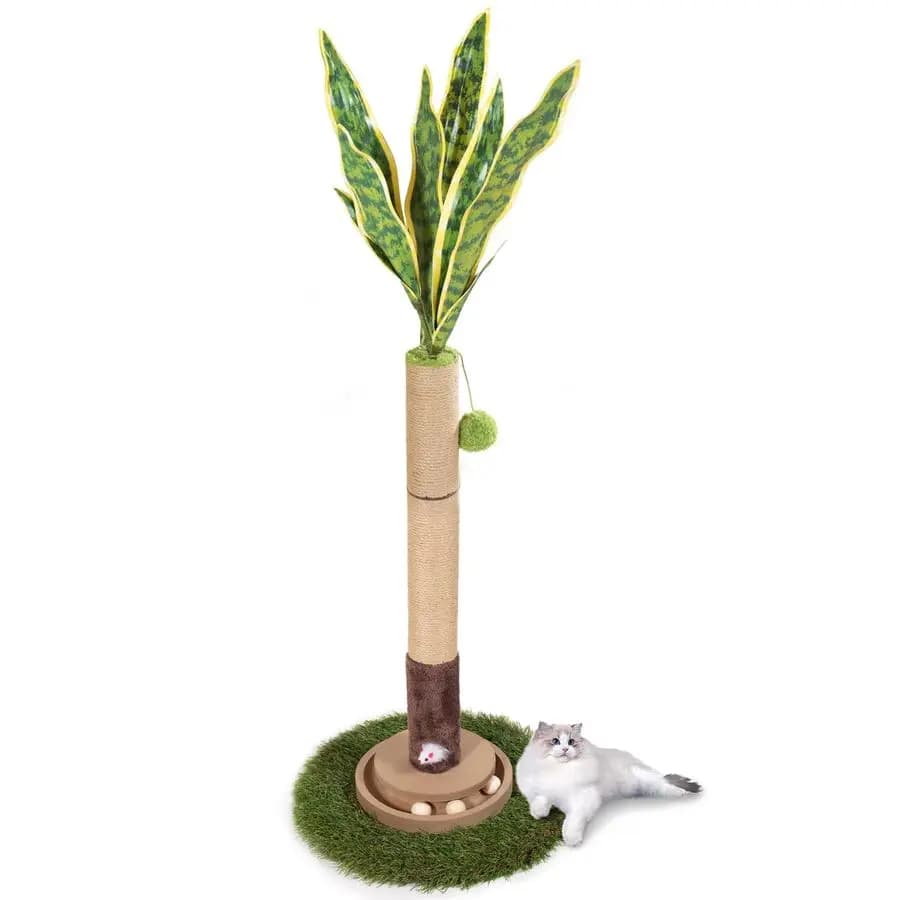 Tiragraffi per Gatti, Albero Tiragraffi per Gatti Alto 35 Pollici con Palla Sospesa per Gatti da Interno Adulti, Corda in Sisal a Forma di Serpente