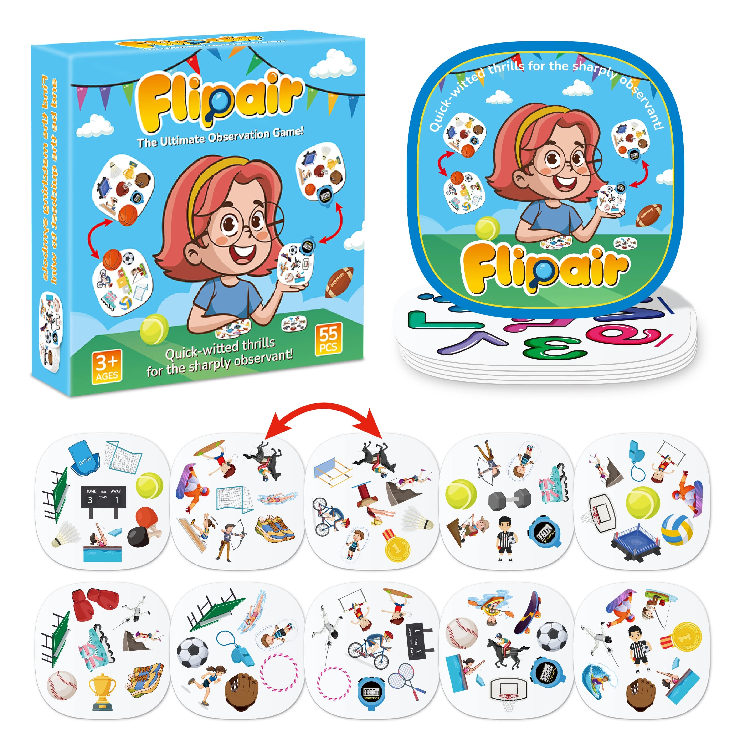 Gioco di carte di abbinamento sportivo Flipair, divertente gioco di percezione visiva per l'allenamento della messa a fuoco dei bambini, famiglia, scuola, feste e viaggi