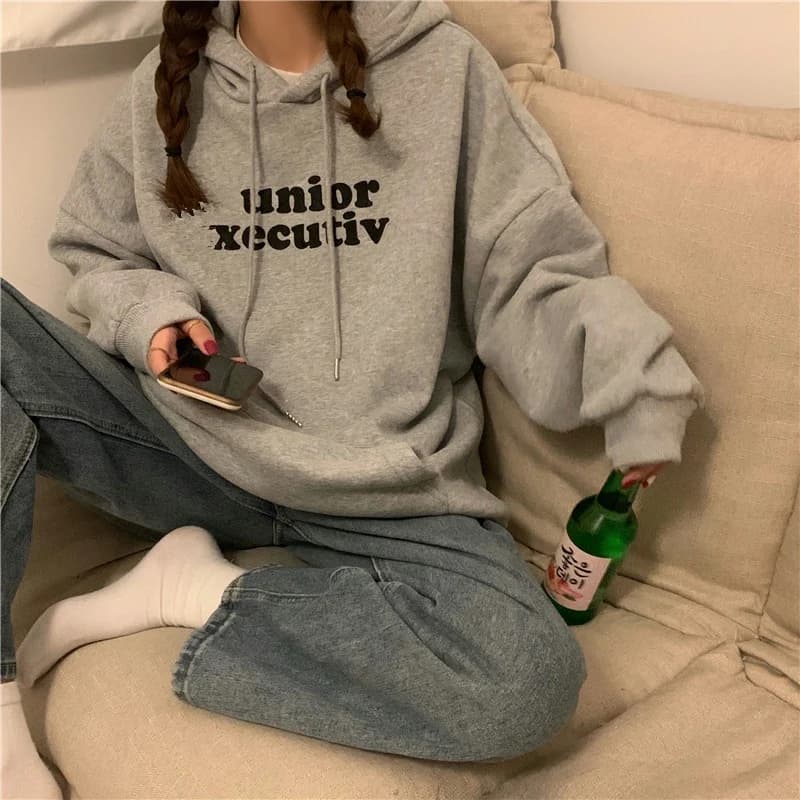 Women's Fleece Lined Hoodie Autumn Winter New Style Early Autumn Design Sense Chic Hong Kong Style Trendy Inner Cotton Blend ...