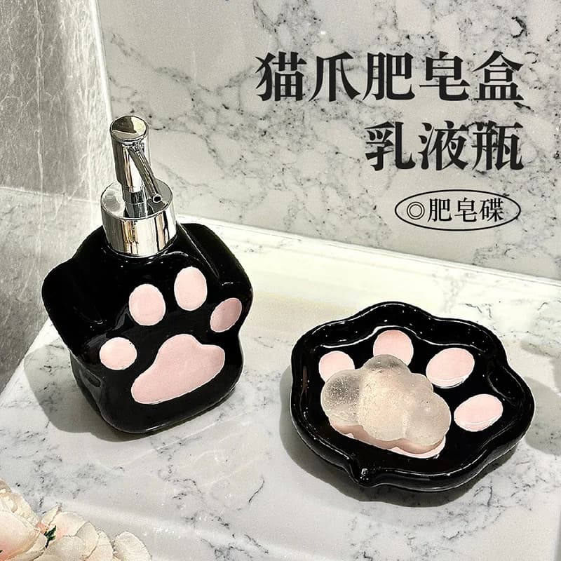 Simpatica zampa di gatto Lavaggio a mano Bottiglia dispensata Gel doccia Shampoo Pressa Bottiglia Bottiglia di lozione in ceramica Accessori per il bagno Sapone