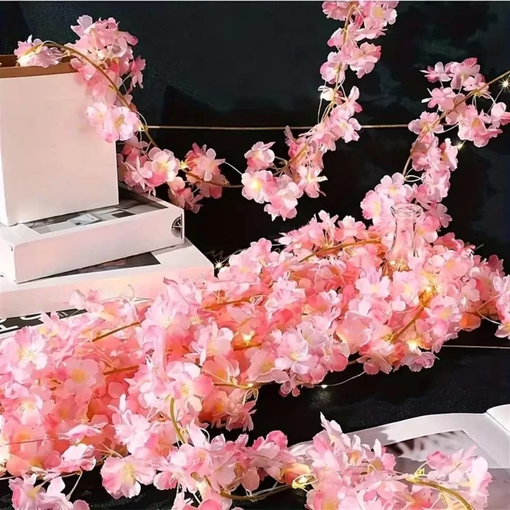 Luci a stringa a LED a forma di fiori di ciliegio da 2m (6,56ft) per paesaggistica, 20 LED, fiori di sakura artificiali fai da te, luci fatate a forma di fiori di sakura da appendere per matrimoni