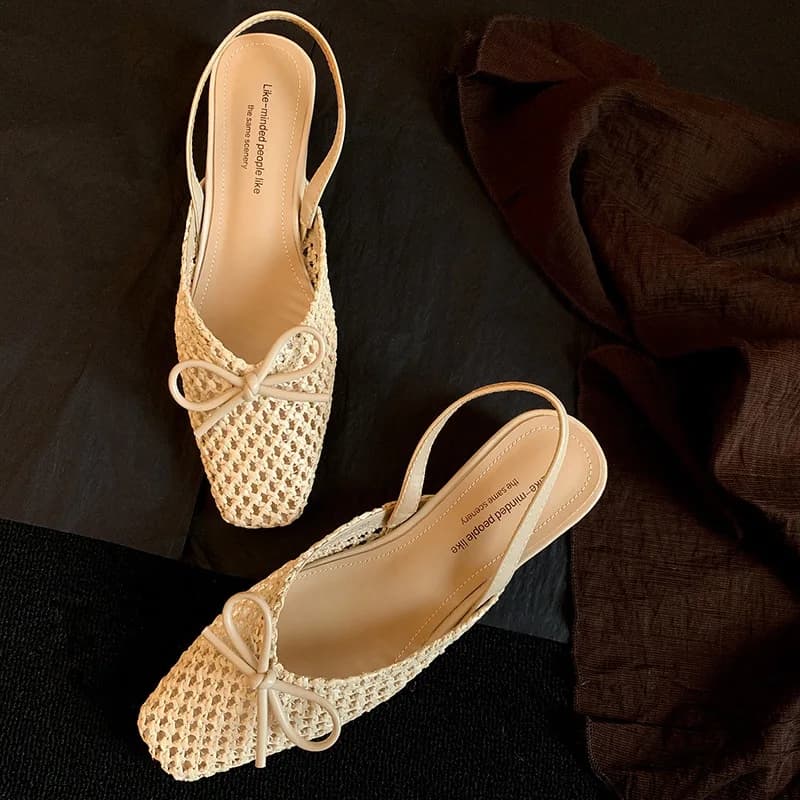 Sandali con design con cinturino posteriore con fiocco intrecciato Estate da donna Nuova testa quadrata Bocca superficiale Scarpa singola Comode ed eleganti pompe fresche