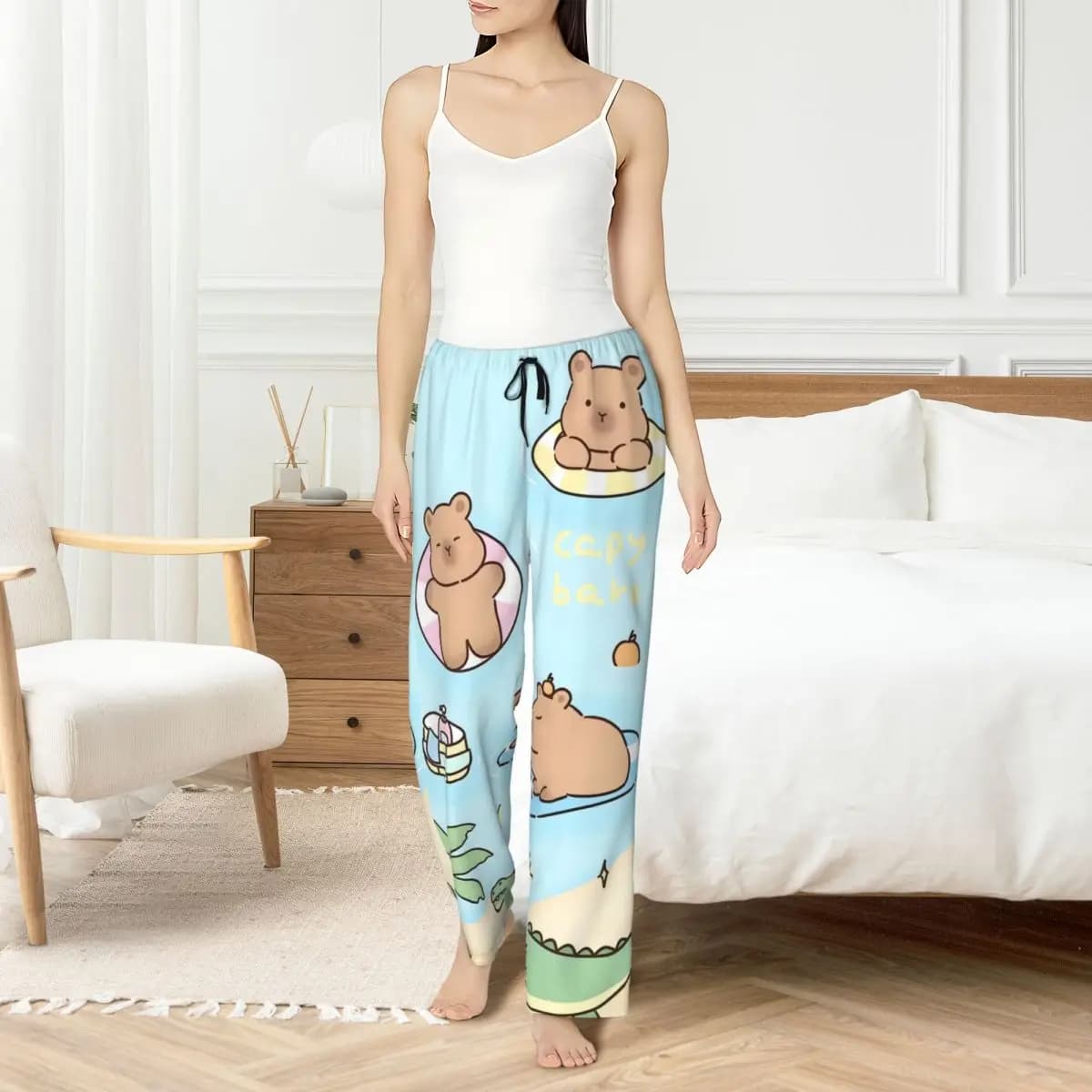 Pantaloni pigiama capibara con stampa personalizzata per donna Pantaloni da notte per dormire anime carini con tasche