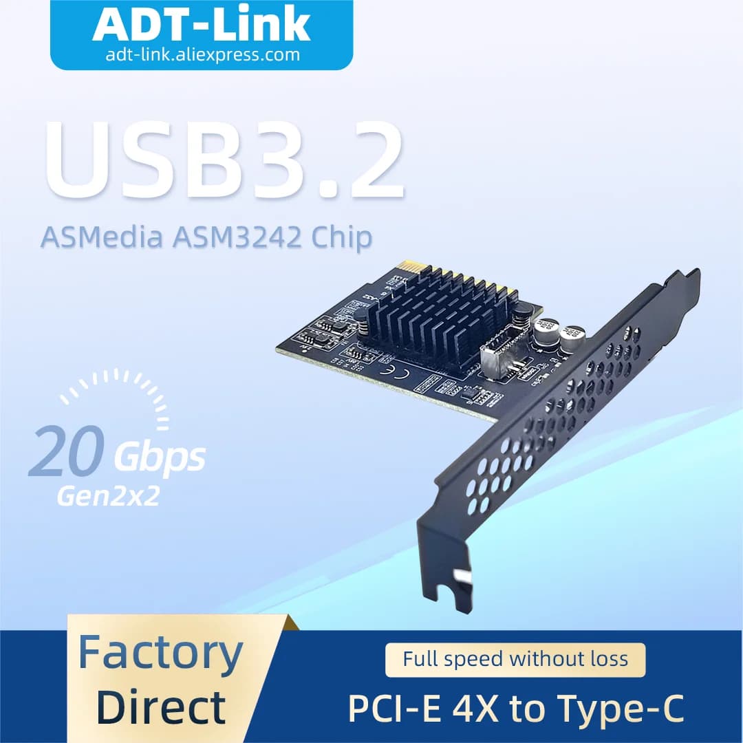 PCIe X4 To USB3.2 Gen2x2 Type-C Expansion Card ASMedia ASM3242 Chipset 20Gbps High Speed PCI-E USB C Adapter For PC External SSD
