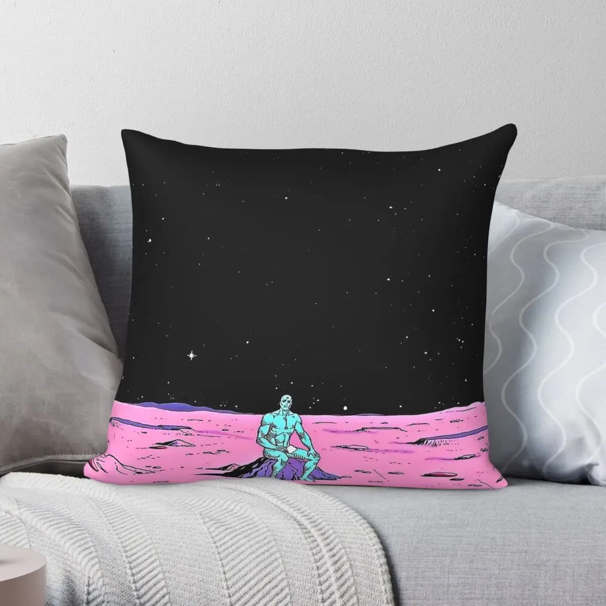 Dr. Manhattan Sitting On Mars Federa per cuscino quadrata in poliestere, lino, velluto, con cerniera creativa, decorativa, per cuscino da divano