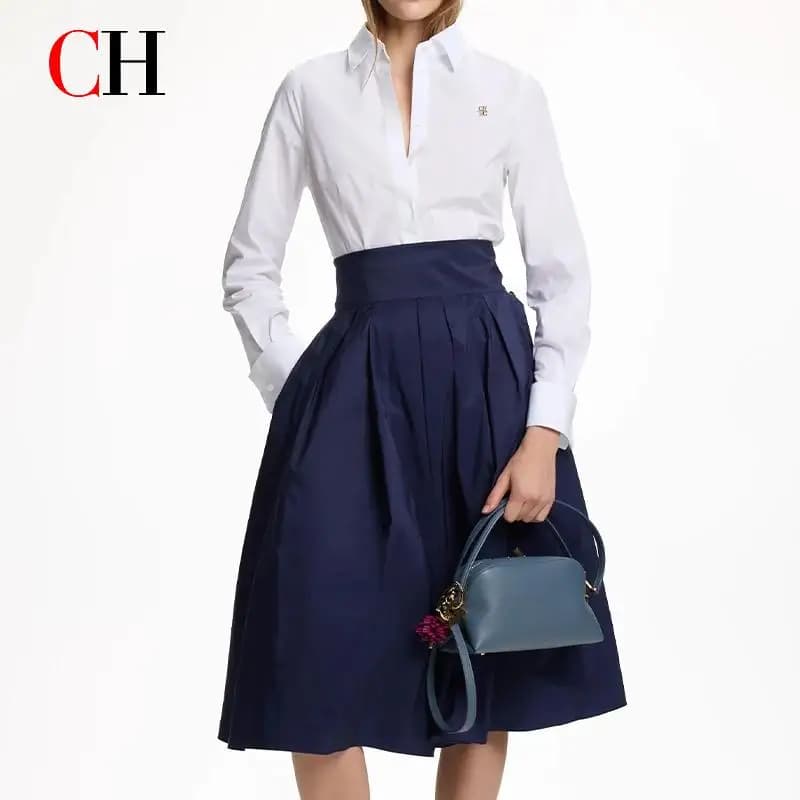 CH woman's shirt with buttons, long sleeves, casual, elegant, for office, white solid color, new arrival