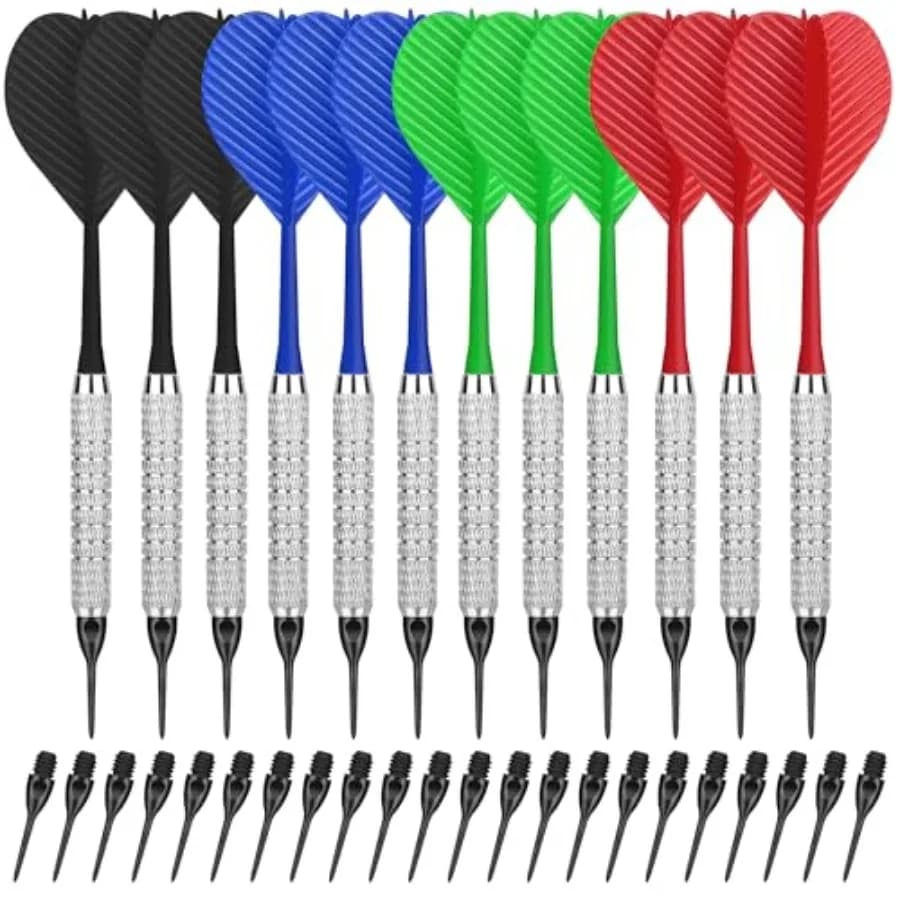 CyeeLife Freccette con punta in plastica, set da 12 freccette morbide con 100 punte in plastica per freccette elettroniche