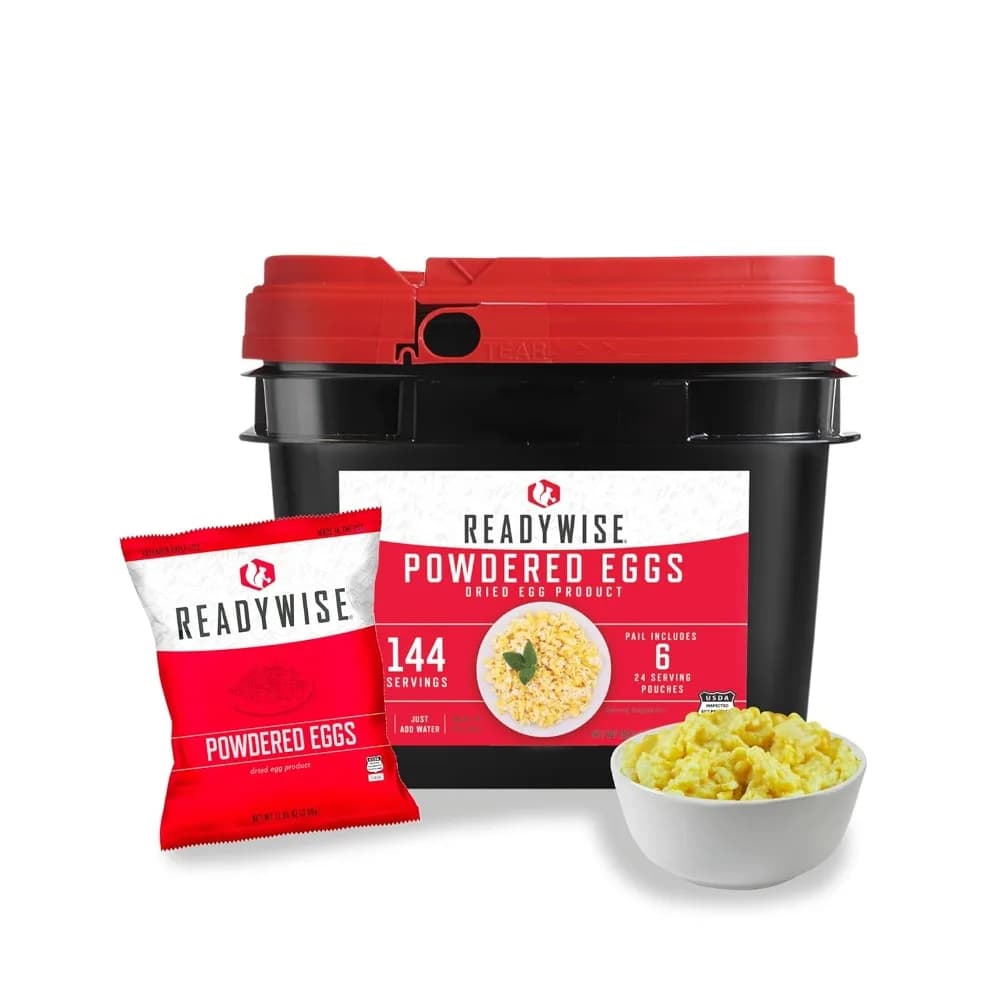 Emergency food supply - Bucket for eggs powdered by 144 servings, protein meals, survival food, backpack