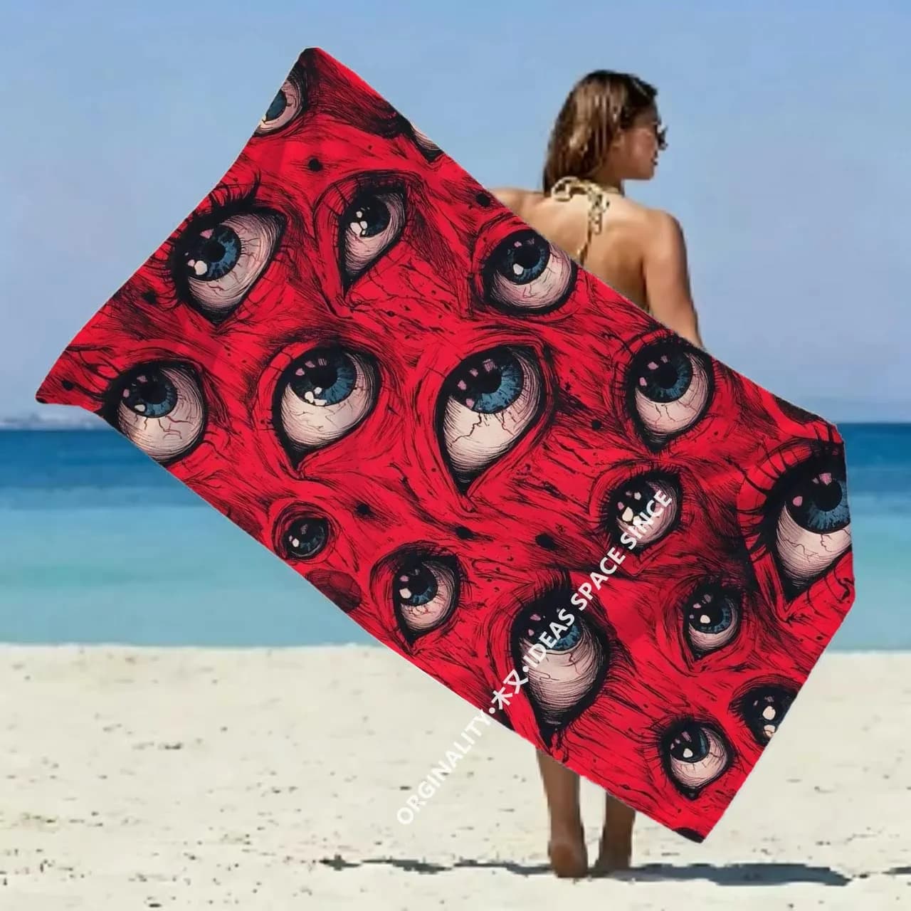 Gothic Horror Eye Print Beach Towel Patterned Sunscreen And Windproof Suitable For Swimming Pool Camping Travel