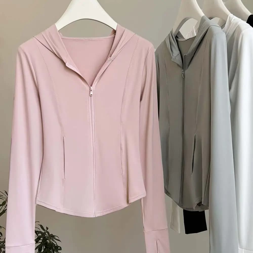 Anti UV Summer Sunscreen Hoodie Shirt Solid Color Sun Protection Sweatshirt Breathable Long Sleeve Quick Dry Jacket Women
