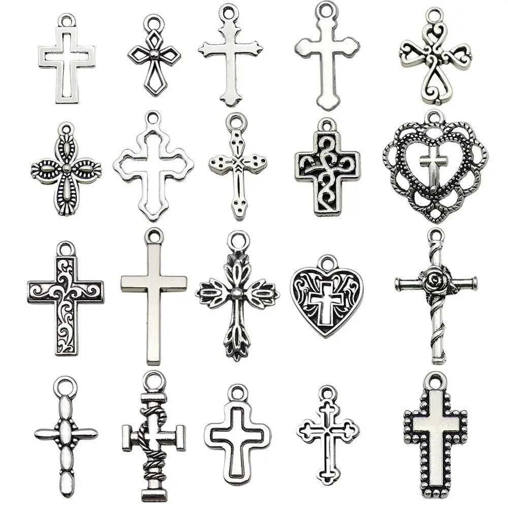 20Pcs Vintage DIY Bracelets Jewelry Making Materials Handmade Handcrafts Cross Necklaces Alloy Retro Pendants Earrings