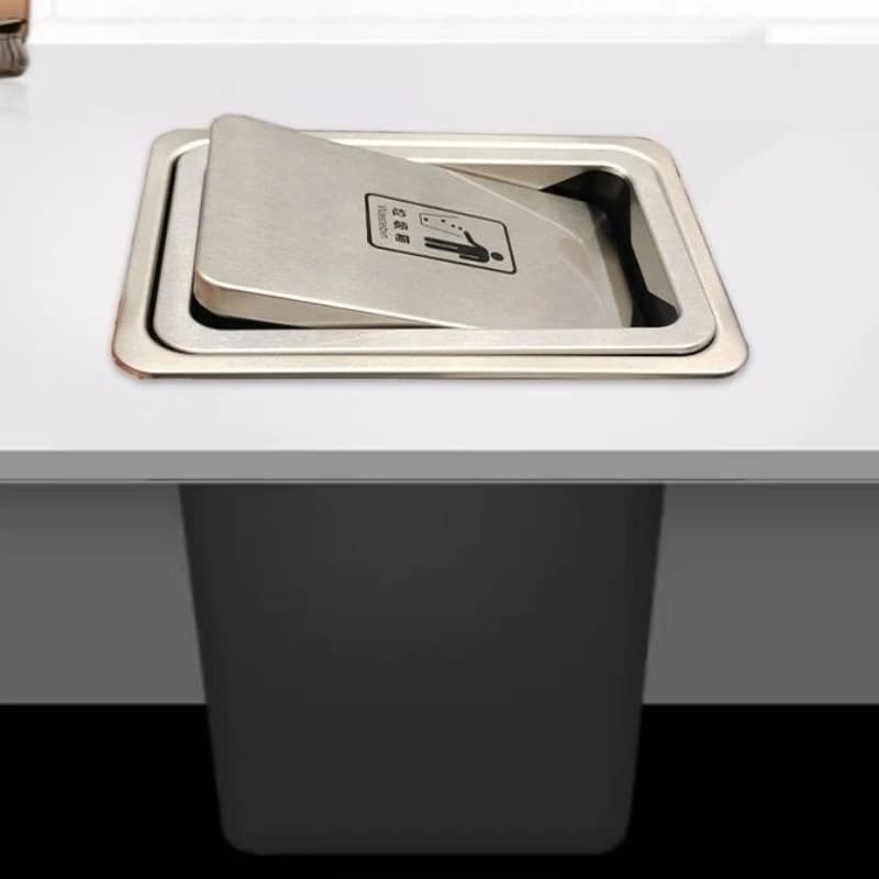 Bidoni della spazzatura per la casa Controsoffitto della cucina Bidone della spazzatura incorporato Contenitori per rifiuti nascosti a ribaltamento Prodotti per la pulizia della tavola Decorazione della cucina