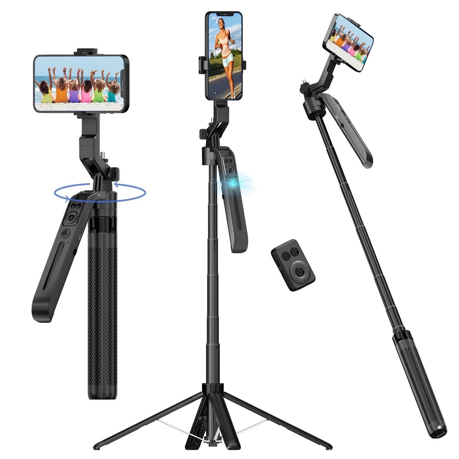 Treppiede con rilevamento automatico del viso rotazione a 360 °, treppiede per telefono estensibile da 71 "Selfie Stick supporto per telefono con tracciamento intelligente per video di iPhone