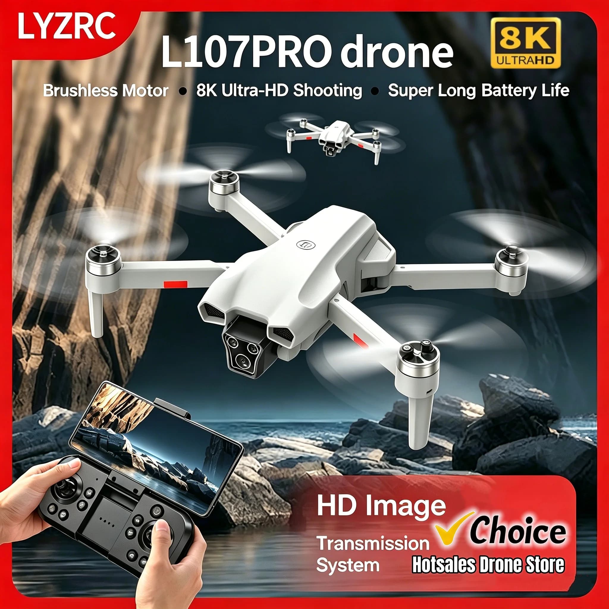 Nuovo Drone L107 PRO 8K per Fotografia Aerea, Motore Brushless, 20 Minuti di Autonomia, Flusso Ottico, Hover, Aeromobile Telecomandato Giocattolo