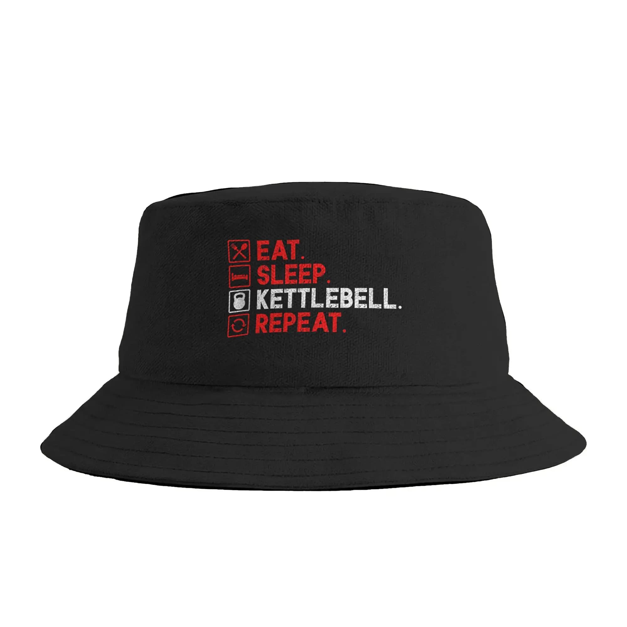 Eat Sleep Kettlebell Repeat Fitness Gym Bucket Hat For Unisex Fisherman Hats Vintage Travel Hiking Caps Foldable Visor Hats